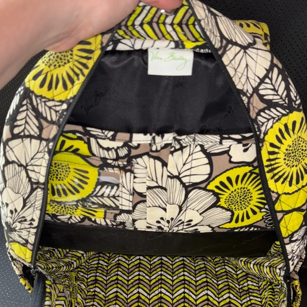 Vera Bradley Black, Yellow & Cream Floral Quilted Backpack - Picture 7 of 9
